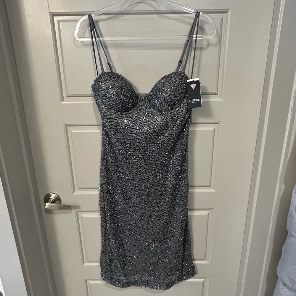 Guess Black and Gray Bustier Sheath Mini Dress